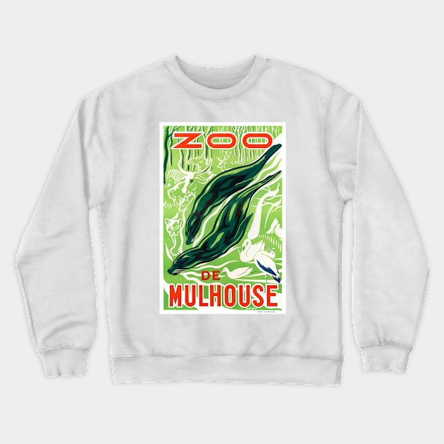 Vintage Travel Poster France Zoo de Mulhouse Crewneck Sweatshirt by vintagetreasure